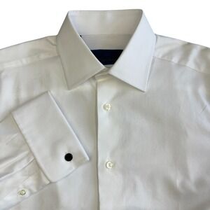 David Donahue White French Cuff Dress Shirt Mens 15.5 x 35 Trim Fit Formal NEW
